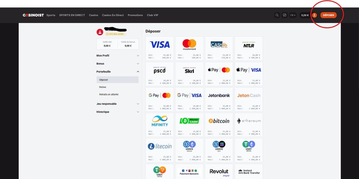Dépôt Casinoist Casino
