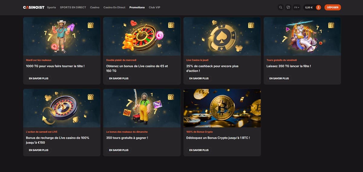 Promotions quotidiennes Casinoist Casino