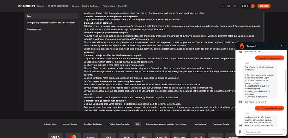 Service client Casinoist Casino