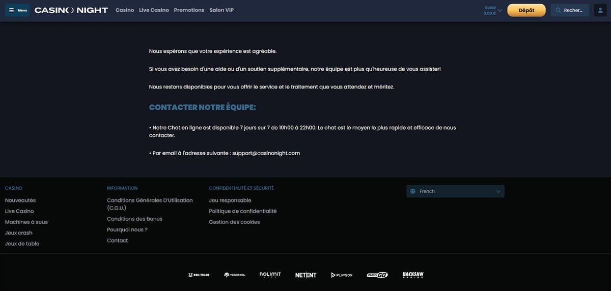 Support client Casino Night Casino