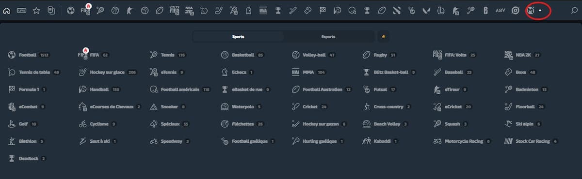 Sports disponibles Casinozer