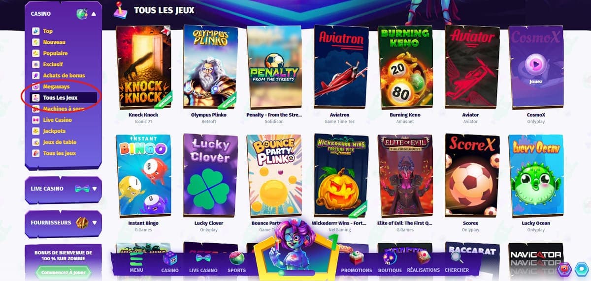 Tous les jeux Casombie Casino