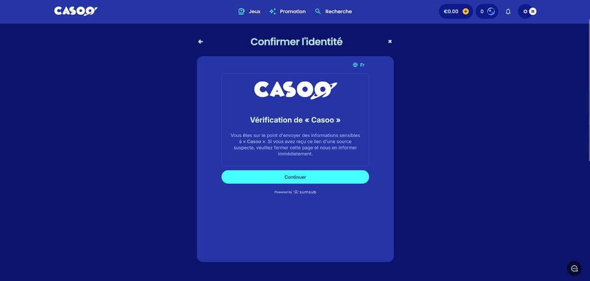 Confirmation identité Casoo Casino