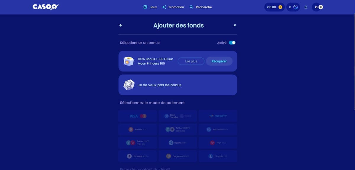 Dépôt Casoo Casino