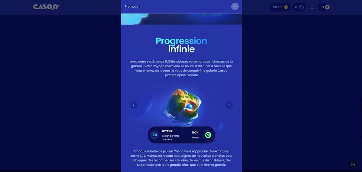Progression infinie Casoo Casino