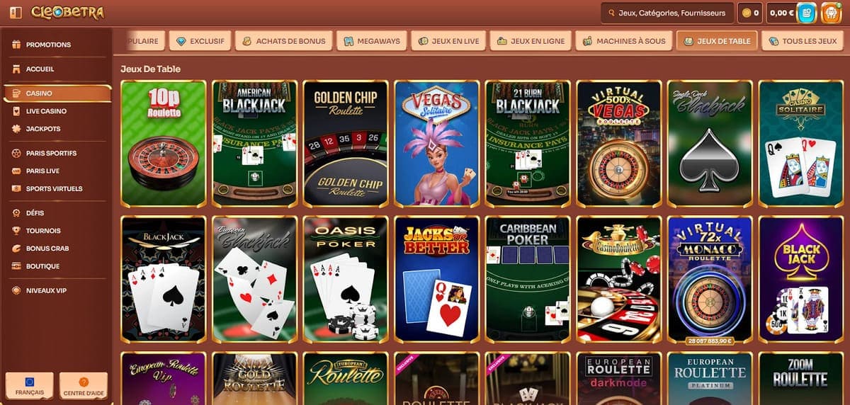 Jeux de table Cleobetra Casino