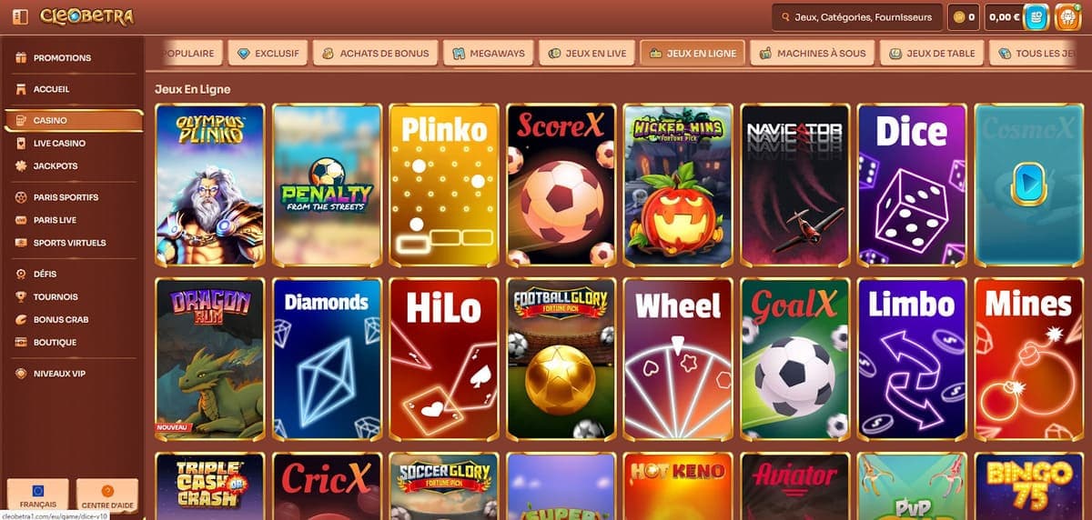 Jeux en ligne Cleobetra Casino