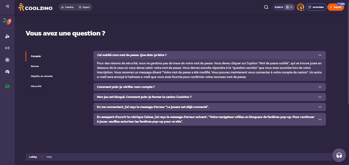 FAQ Coolzino Casino