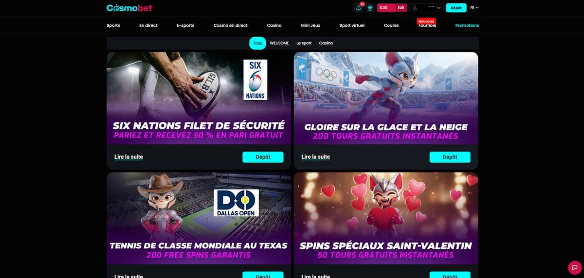 Autres promos Cosmobet Casino