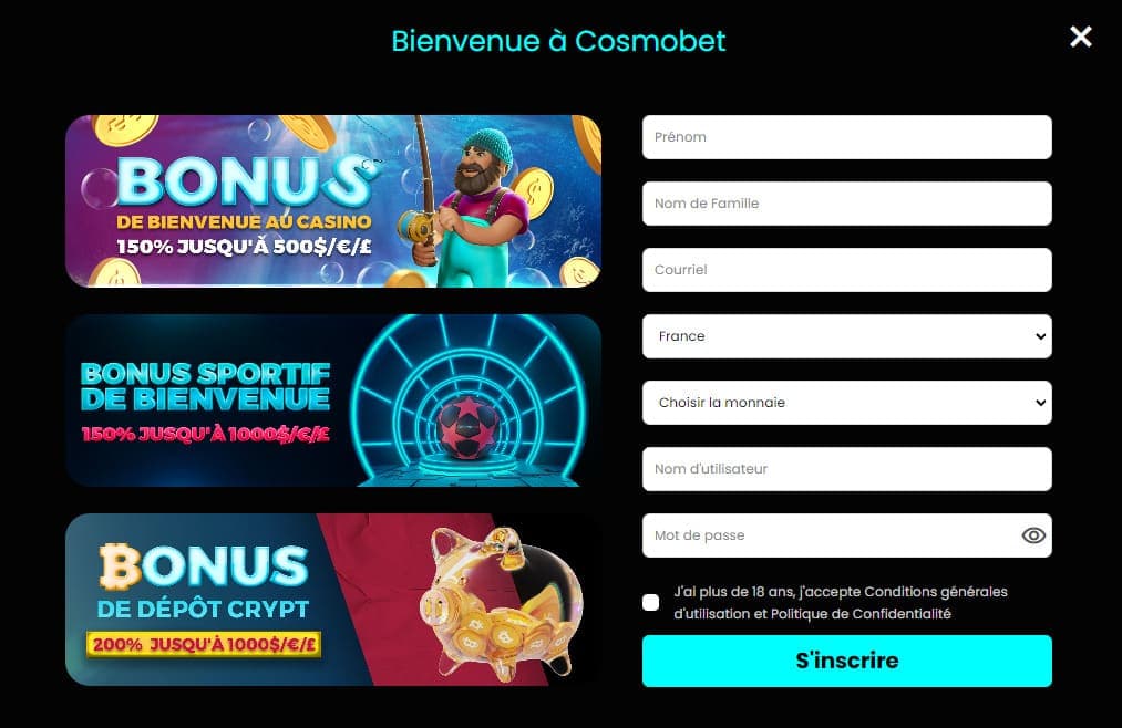 Inscription Cosmobet casino