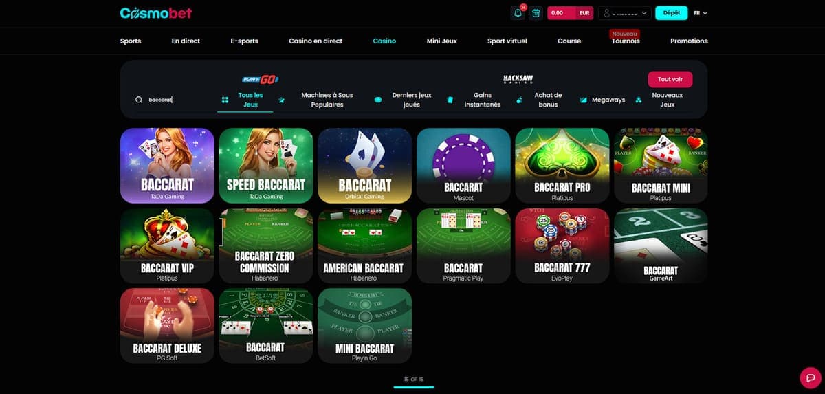 Jeux de table Cosmobet Casino