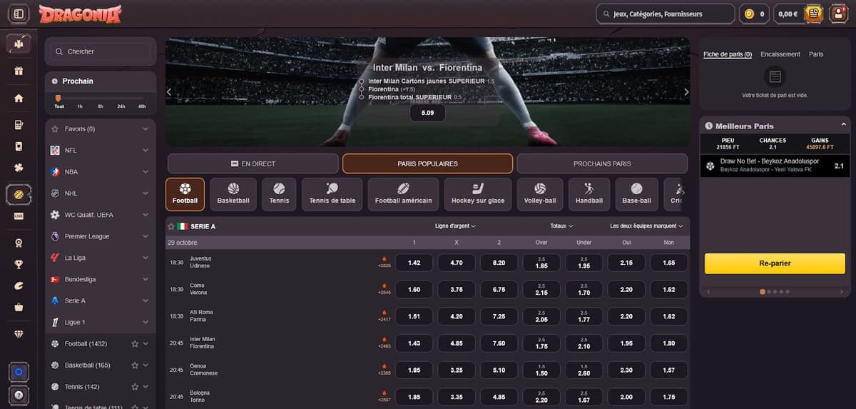 Paris sportifs Dragonia Casino