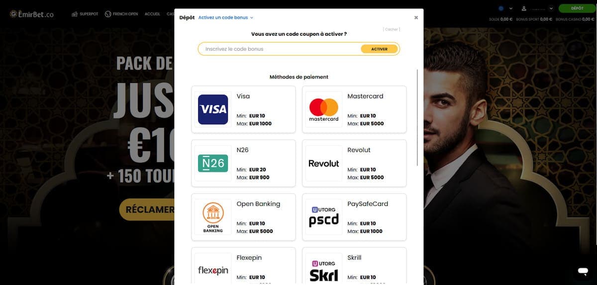 Dépôt Emirbet Casino