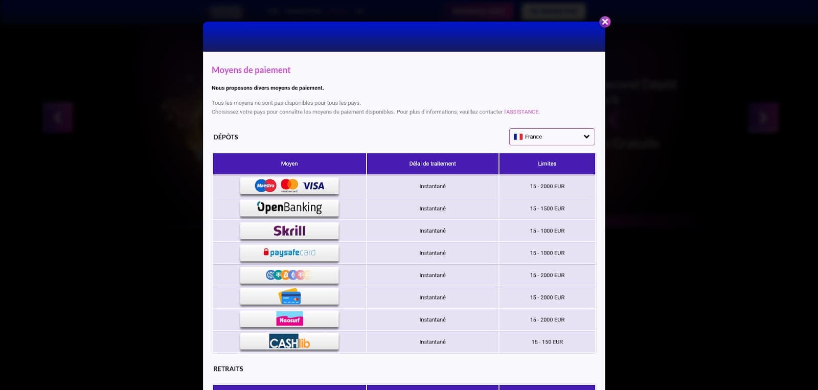 Moyens paiement Europe Fortune Casino