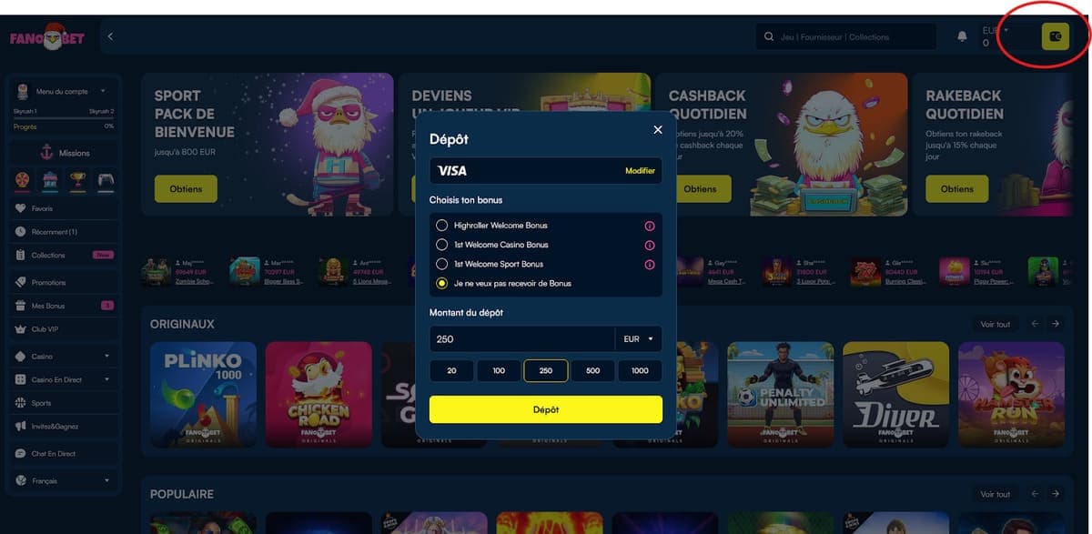 Dépôt Fanobet Casino