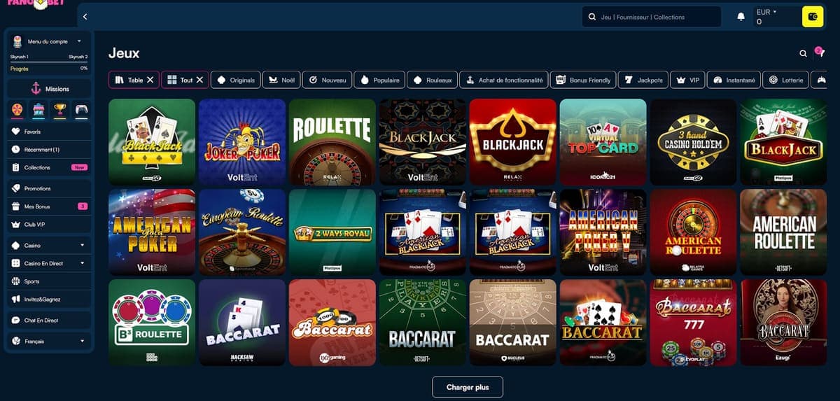 Jeux de table Fanobet Casino