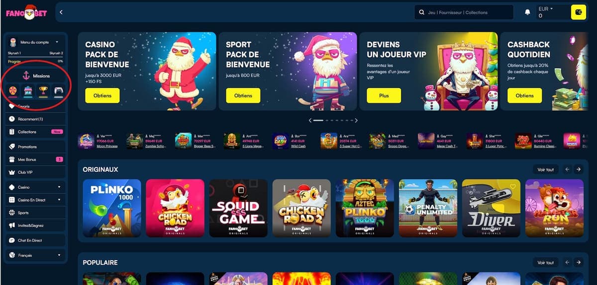 Missions Fanobet Casino