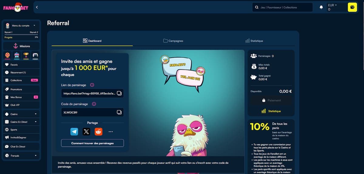 Parrainage Fanobet Casino