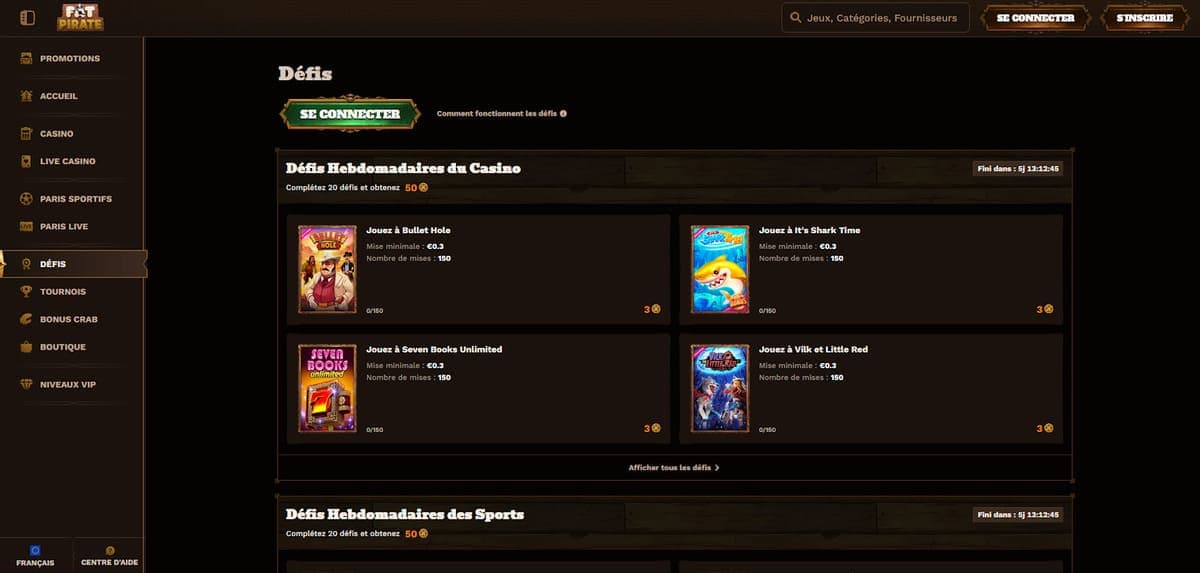 Défis Fat Pirate Casino