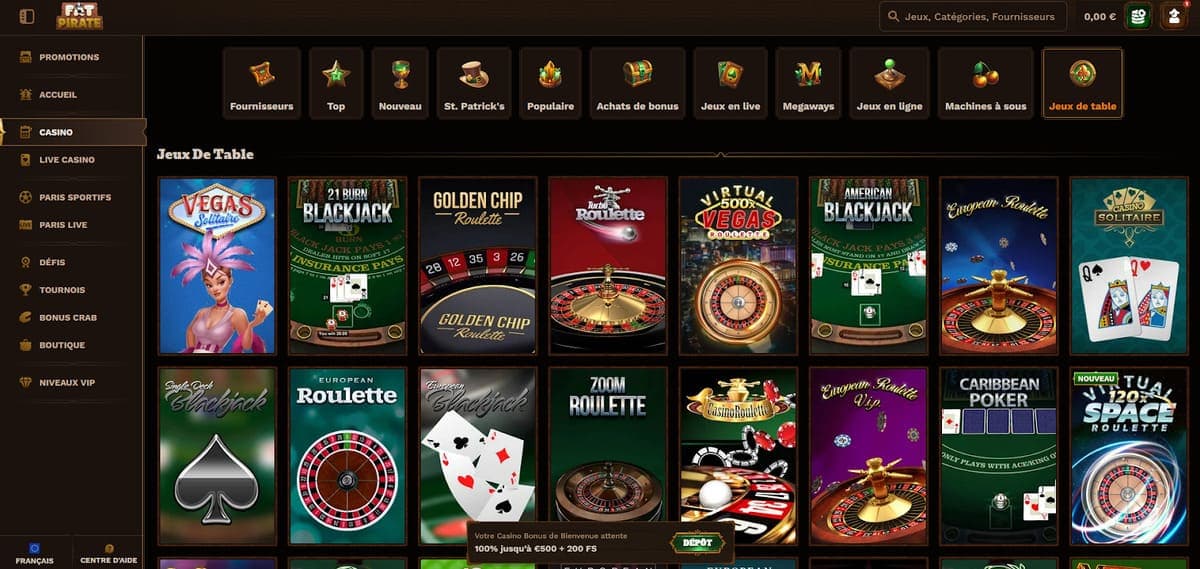 Jeux de table Fat Pirate Casino