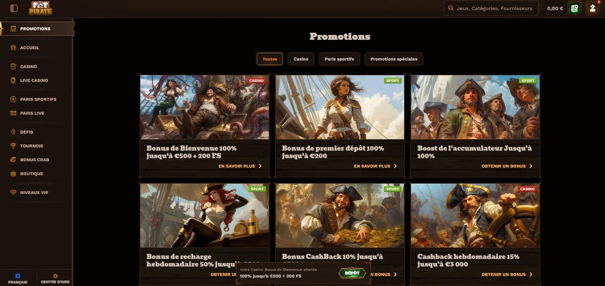 Promotions Fat Pirate Casino