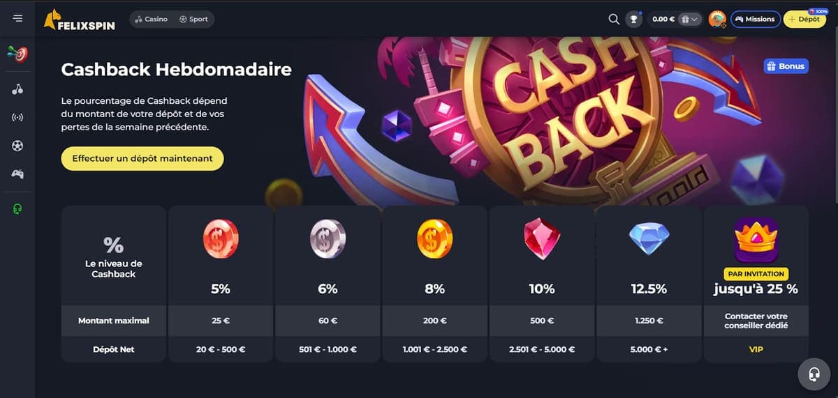 Cashback FelixSpin Casino