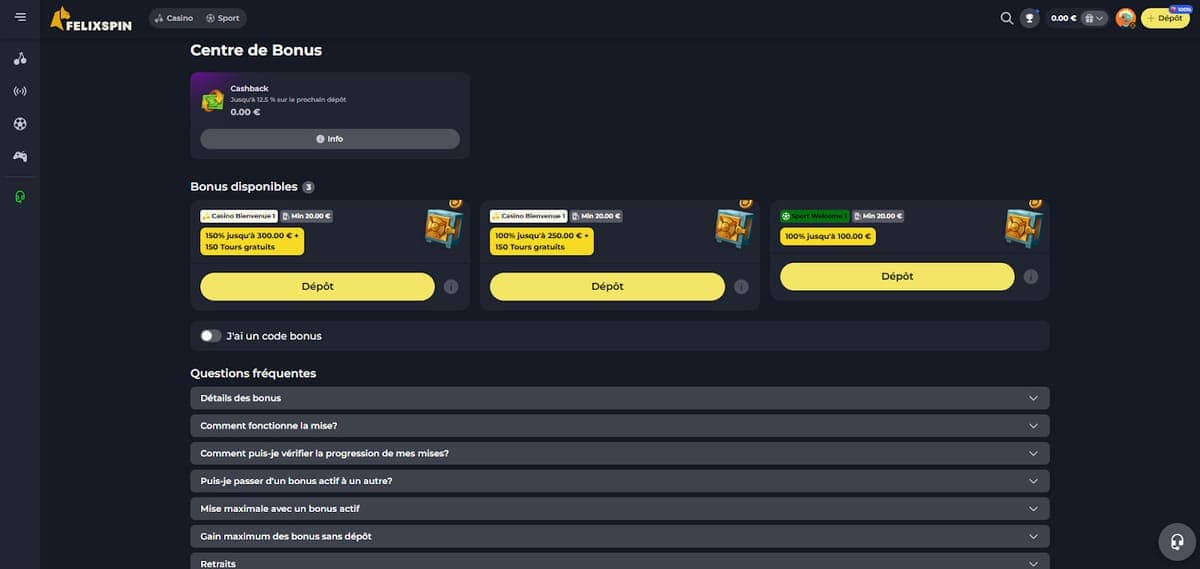 Centre bonus FelixSpin Casino
