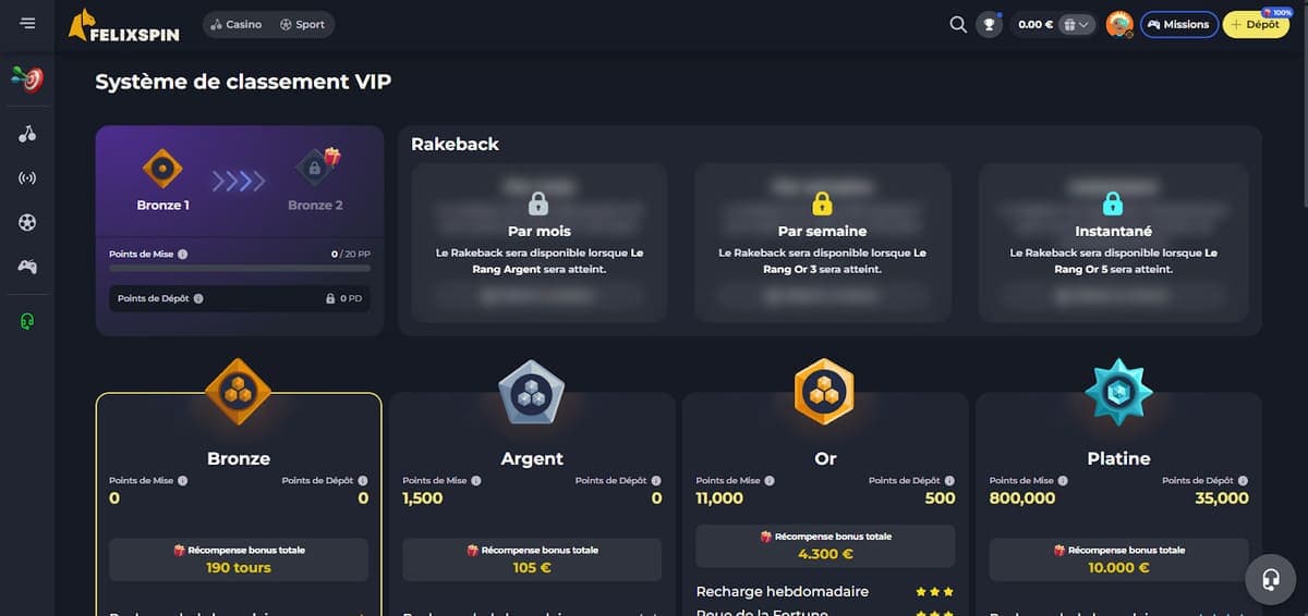 Classement VIP FelixSpin Casino