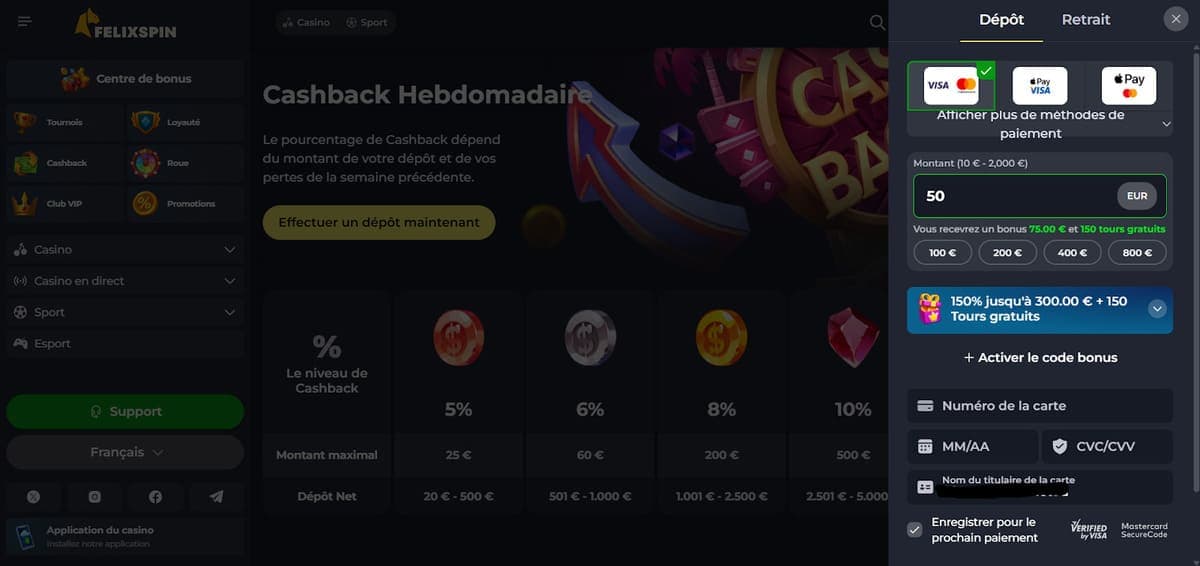 Dépôt FelixSpin Casino