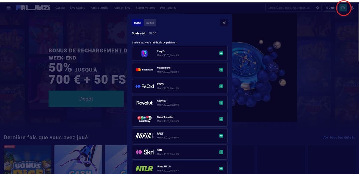 Dépôt Frumzi Casino