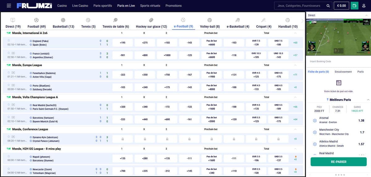 Paris en live Frumzi Casino