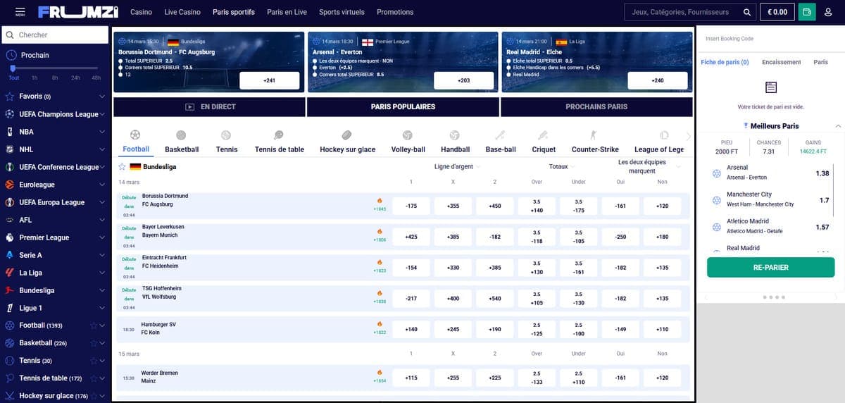 Paris sportifs Frumzi Casino