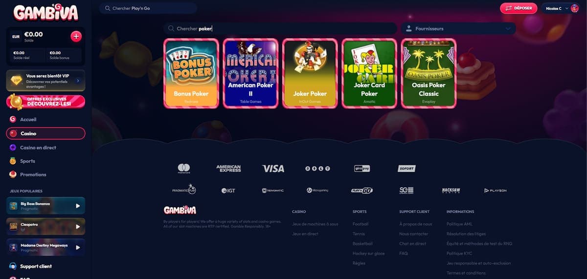 Jeux de table Gambiva Casino