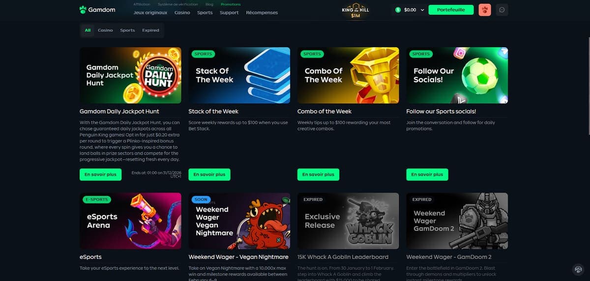 Animations ponctuelles Gamdom Casino