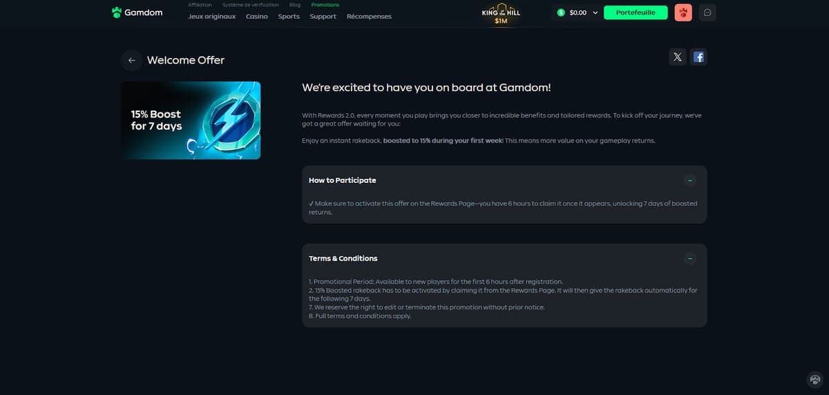 Cadeau de bienvenue Gamdom Casino