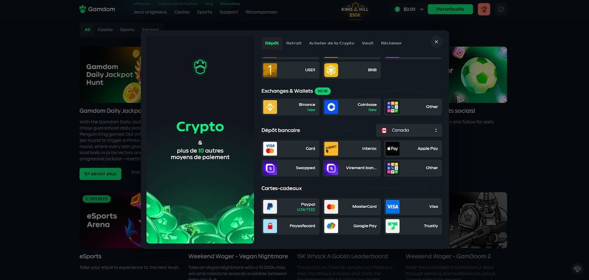 Dépôt Gamdom Casino