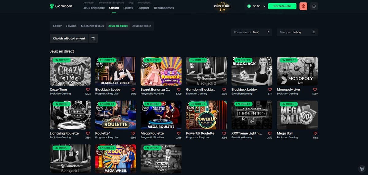 Jeux en direct Gamdom Casino