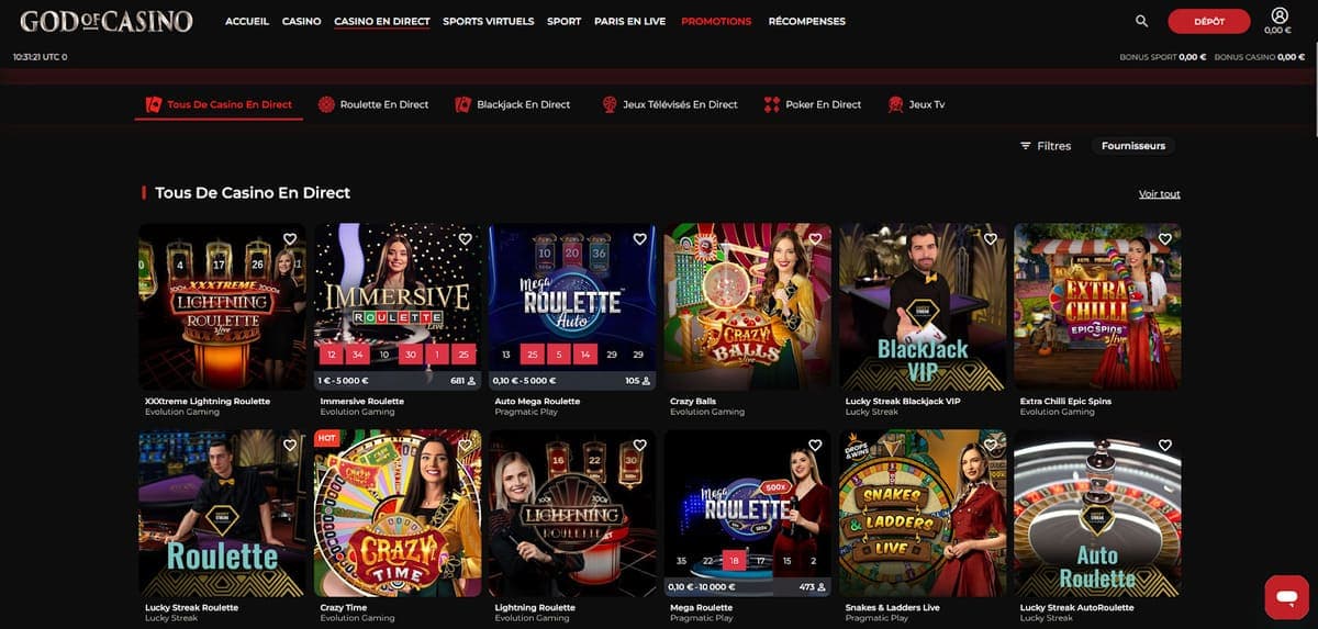 Casino en direct God of Casino