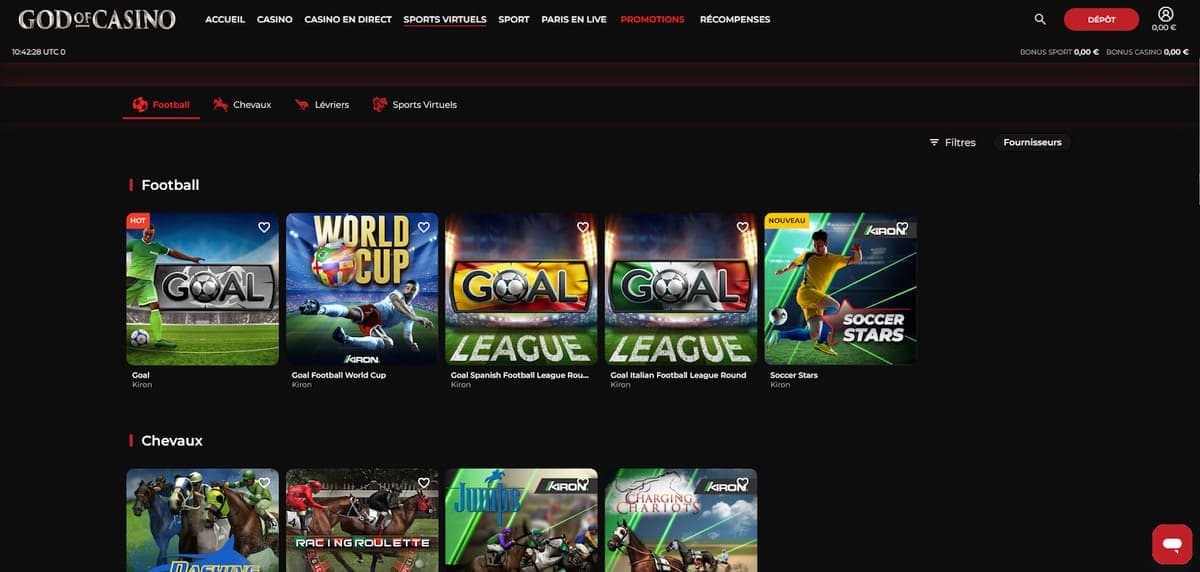 Compétitions virtuelles God of Casino