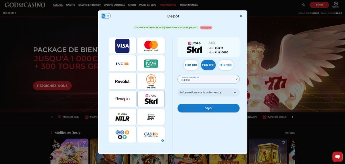 Dépôt God of Casino