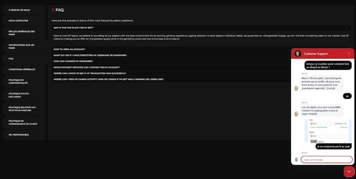 FAQ God of Casino