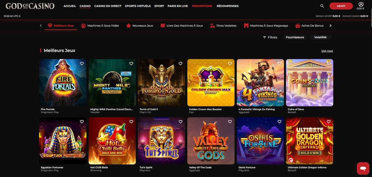Meilleurs jeux God of Casino