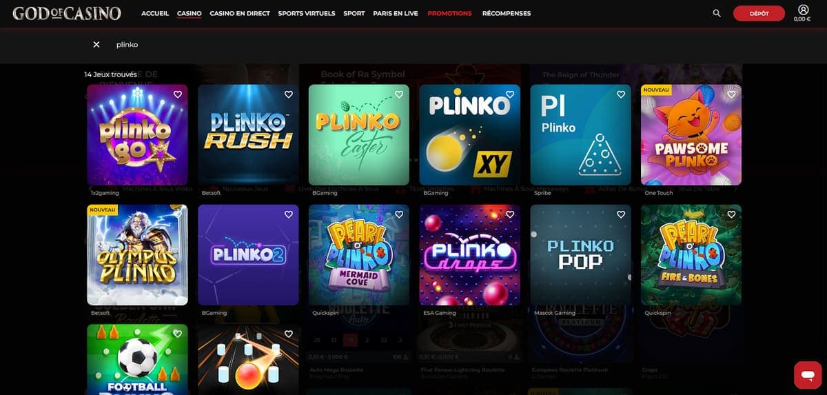 Mini jeux God of Casino