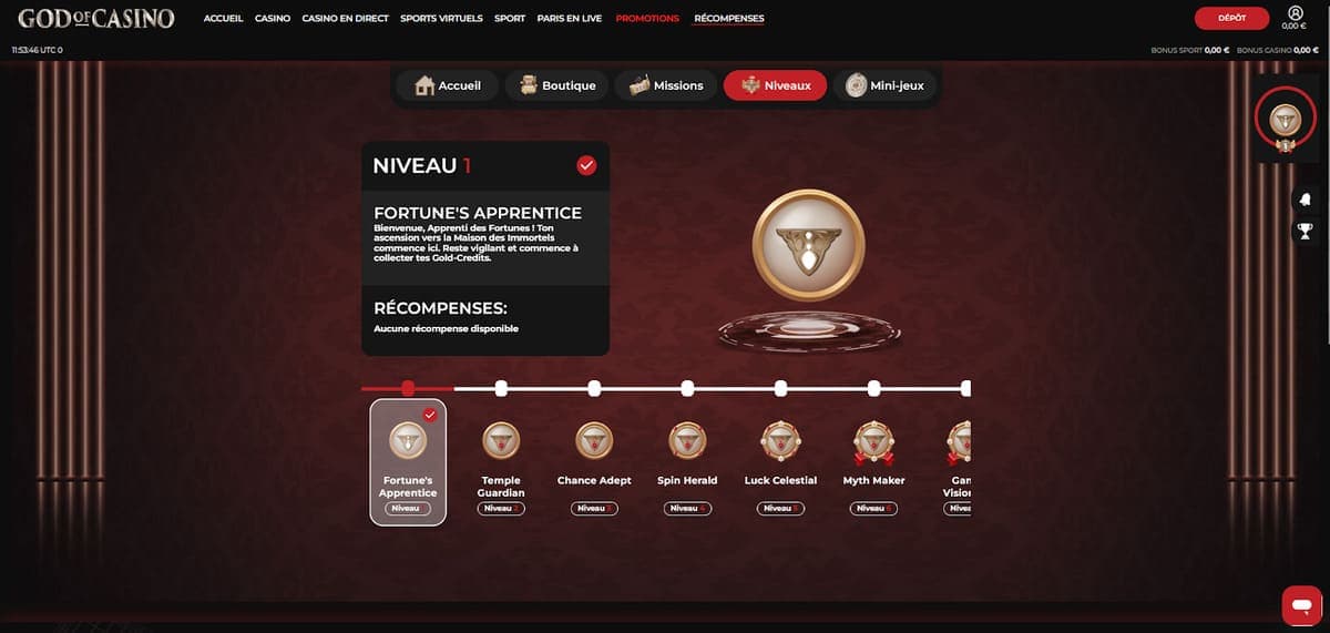 Niveau God of Casino