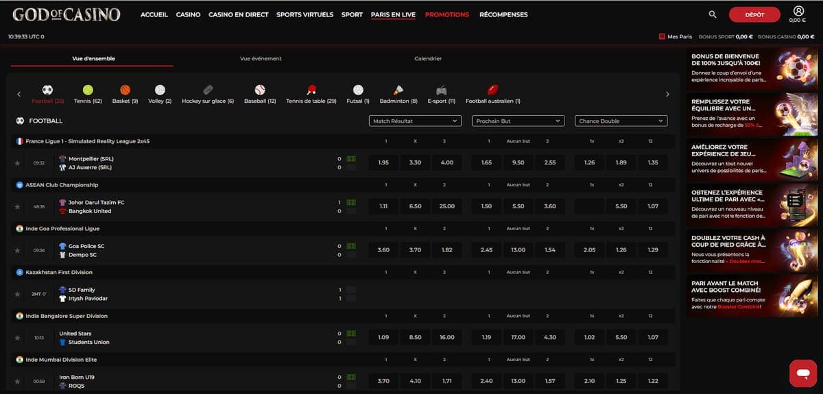 Paris en direct God of Casino