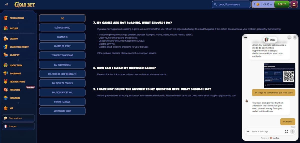 FAQ Golobet Casino
