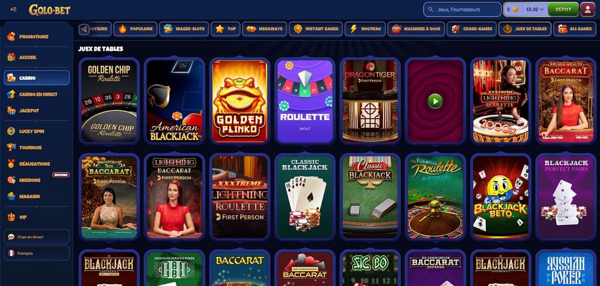 Jeux de table Golobet Casino
