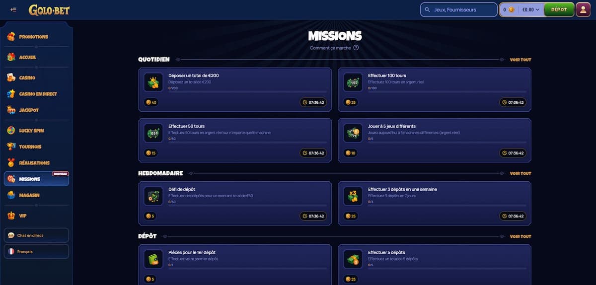 Missions Golobet Casino