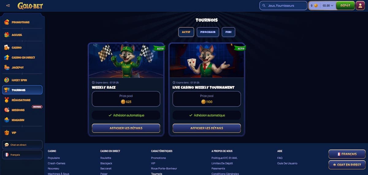 Tournois Golobet Casino