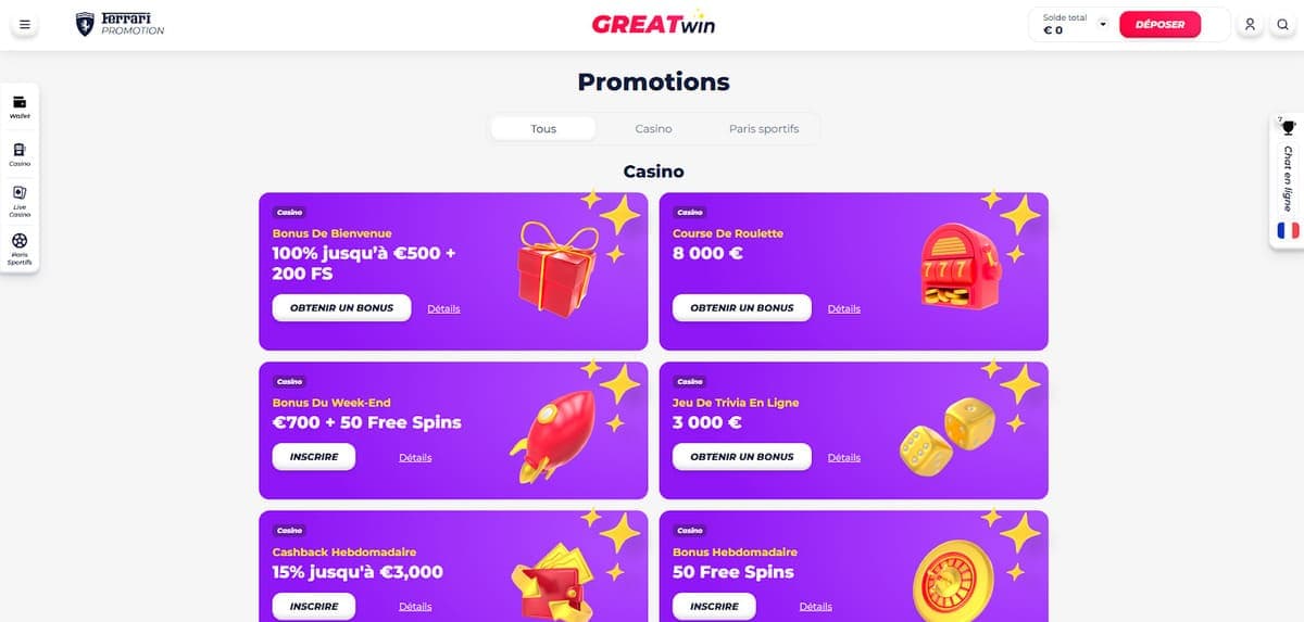 Promotions GreatWin Casino